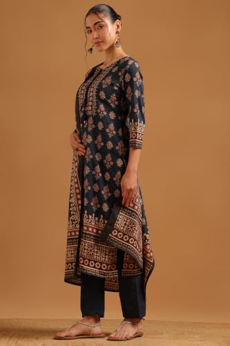 Soch Womens Blue Cotton Ethnic Motifs Printed Salwar Suit