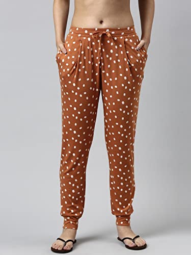 Enamor Essentials-Relaxed Fit Soft, Drapey Printed Top & Jogger Lounge Set for Womens-EC19 (EC19_Terra Cotta Circle Aop_2XL)
