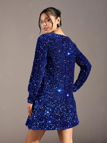 barcino Royal Blue Velour Sequin Short Dress