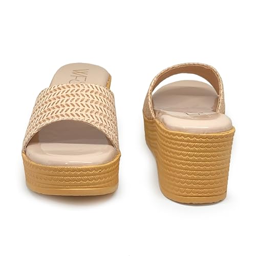 WFS Women’s Black 2.5 Inch Wedge Heel Slip-On Fashion Sandals – Shimmer Finish (Cream, UK Footwear Size System, Adult, Women, Numeric, Medium, 6)