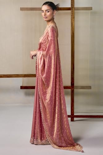 Soch Womens Peach Fendy Organza Embellished Saree With Stone Work