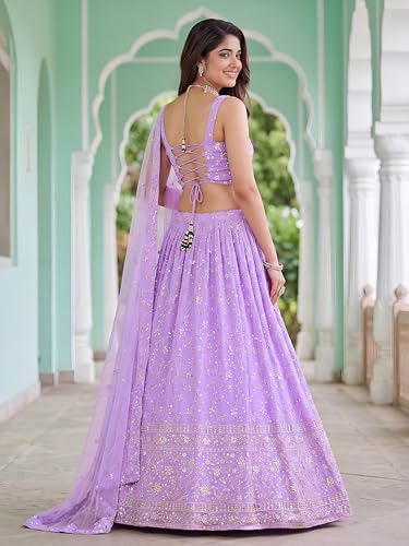 Zeel Clothing Women's Zari and Sequins Embroidered Georgette Lehenga Choli With Dupatta (5058-Lavender-Women-Latest-Lehenga-Choli, Free size)