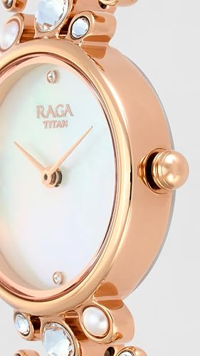 Titan Raga Moonlight Mother of Pearl Dial Women Watch With Metal Strap-NS95032WM01