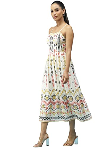 Label RITU KUMAR White Embroidered Strappy Midi Dress