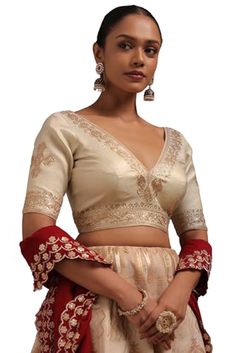 Soch Womens Cream Tussar Embroidered Padded Blouse with Zari