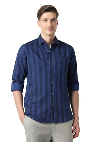 Men Navy Slim Fit Textured Full Sleeves Casual Shirt
