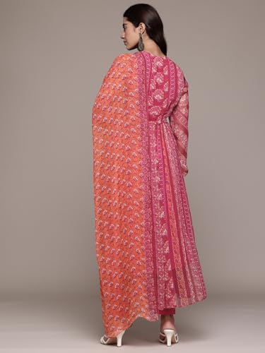 Aarke Ritu Kumar Fushia Trail Blossom Full Sleeve Kurta With Pant And Dupatta