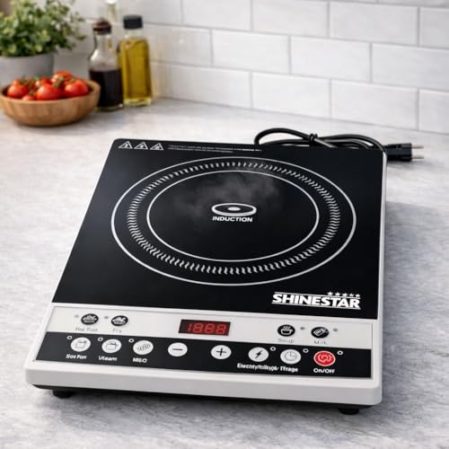 Induction Cooker Model 1963 | 2000W Smart Cooktop | 7 One-Touch Preset Modes — Hot Pot, Fry, Hot, Water, BBQ, Soup | Military-Grade Crystal Glass Surface | BIS ISI Certified | Made in India