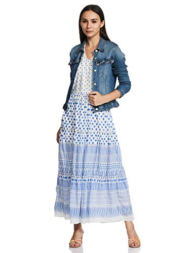 global desi Women's Synthetic A-Line Maxi Dress (AW19GR178MXPVO_Blue_M)