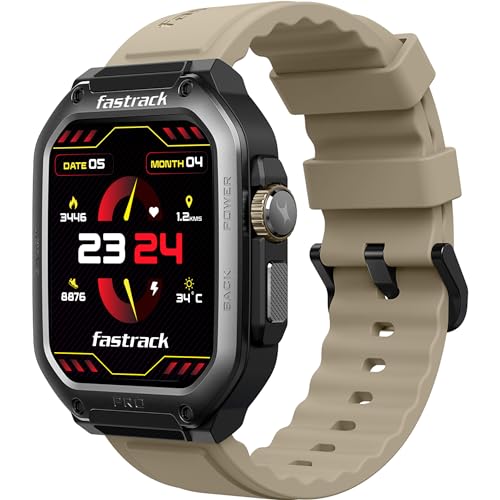 Fastrack Active Pro Rugged Smartwatch with 1.85" AMOLED Display with AOD|SingleSync BT Calling|Functional Crown|100+ Sports Modes|AI Coach|Auto Sport Recognition|AI Voice Assistant|24x7 Health Suite