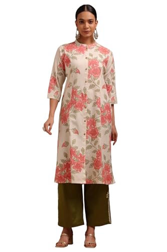 Soch Womens Pink Pure Cotton Floral Print Kurta with Thread Work