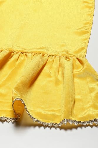 BIBA Girls SOLID; EMBROIDRED SHORT_KURTA KID(KW5444_YELLOW_5)