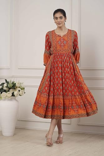 Biba Women Rust Viscose Rayon Anarkali Dress_40
