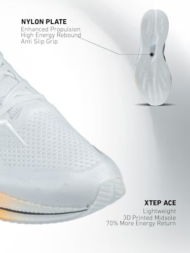 XTEP Mens High Energy Rebound I Anti-Slip I Stable Nylon TPU Support I CPU Outsole ACE Tech Running Shoe I White/Orange/Blue