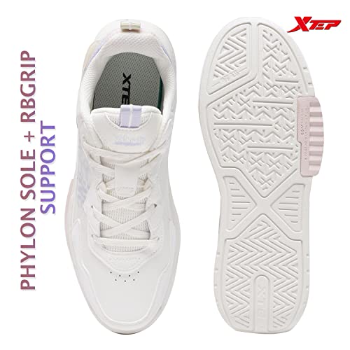 XTEP Women's White Blue Pink Synthetic Leather Multi Colour Skateboarding Shoes (2 UK)
