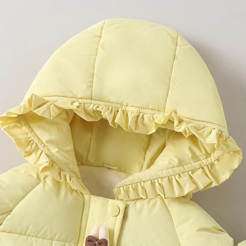 Hopscotch Girls Yellow Full Sleeves 3D Bunny Applique Ruffled Long Coat For Age (2-3 Years)