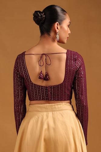Soch Womens Maroon Georgette Embellished Blouse with Sequins