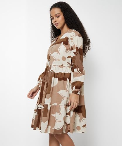 Max Women Printed Tiered Dress(White_S)