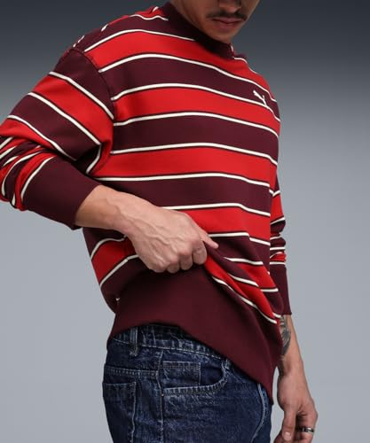 Puma, Unisex-Adult, Premium ESS Stripe Crew, Ruby Shimmer-AOP, L (63209196)