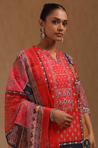 Soch Womens Multicolour Muslin Ethnic Motifs Suit Set With Beads