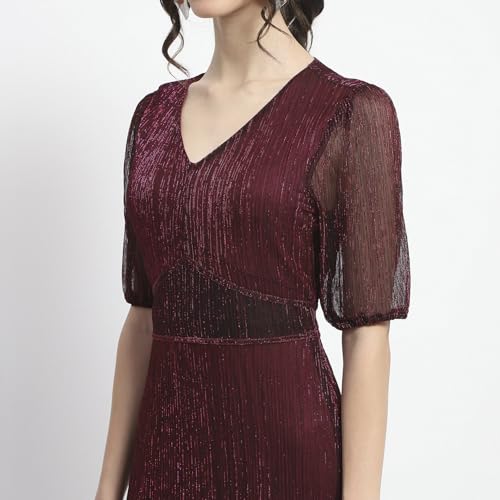 Madame Shimmery Corset Detailed Plum Midi Dress for Women