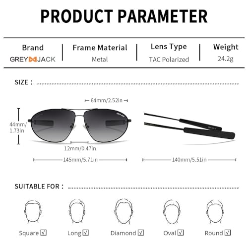 grey jack Cat Eye Polarized Sunglasses for Men Women,Metal Full Rim Eyewear for UV Protection 2402 Black Frame Double Black Lens