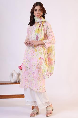 W for Woman White Floral Printed Kota Dupatta with Lace (Size: Free Size)-W82521-C7831