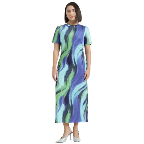 United Colors of Benetton Round Neck Swirl Print Dress (Size : S) - 26P3099W3950I902 Multicolour