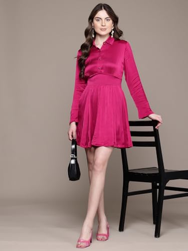 Label RITU KUMAR Fuschia Vacenza Collar Neck Short Dress