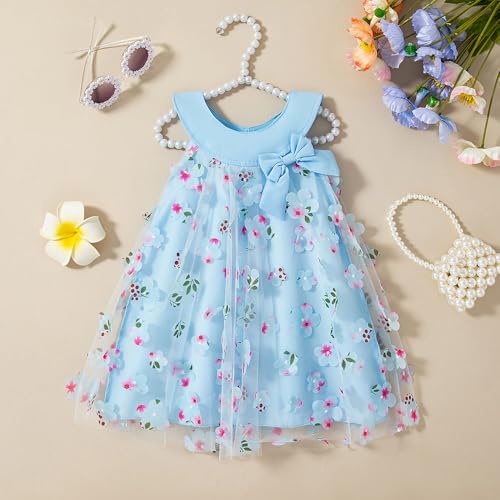 Hopscotch Girls Knee Length Casual Dresses in Blue Color For Ages (3-4 Years)