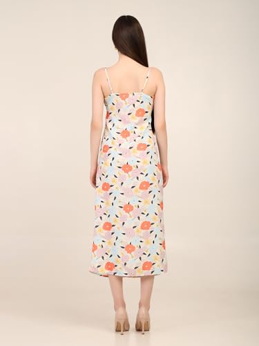 7OUNCE Women's Printed Bodycon Cowl Neck Dress - Adjustable Straps & Side Zipper Closure in Soft Crepe Fabric Multicolour