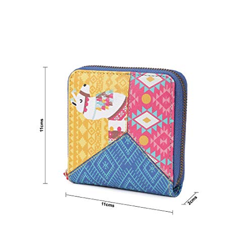 Chumbak Women’s Wallet – Paisley Llama Collection, Vegan Leather Square Mini Wallet with Zipper Closure, Card Holder, Currency Slots – Multicolor Purse