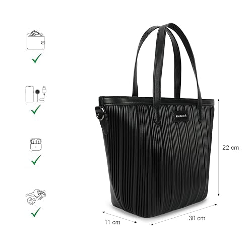 Fastrack BlackGroove Satchel | Women’s Faux-Leather Bucket Bag | Pleated Design, Gunmetal Hardware & Dual Carry Options