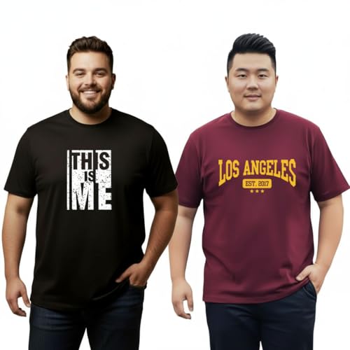 Khakey Men's Round Neck Half Sleeve Pure Cotton Plus Size T-Shirt| Black and Maroon tshirt's | Pack of 2