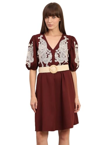 VERO MODA Women's Fit and Flare Brown Dress