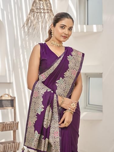 MANOHARI Women's Trendy Banarasi Soft Silk Woven Purple Saree With Heavy Jacquard Work Saree With Purple Blouse Piece_MN2017