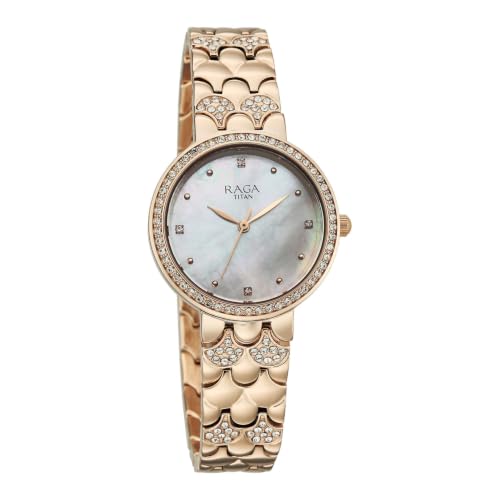 Titan Raga Spotlight 2.0 Quartz Analog 3Hands Display White Dial Rose Gold Color Strap Watch for Women - 95422WM01