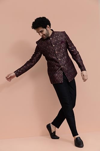 KISAH Men Maroon Ethnic Motifs Bandhgala, 38