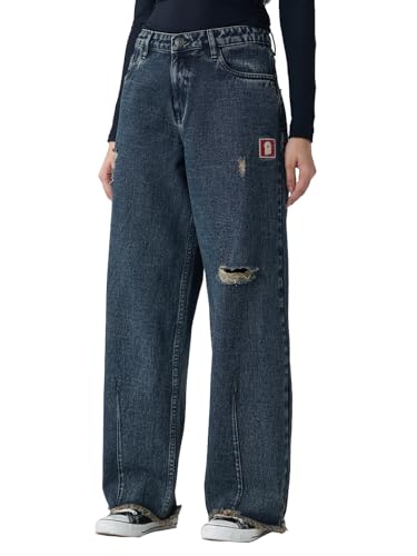 The Souled Store Baggy Fit: Souled Women and Girls Buttoned Cotton Jeans