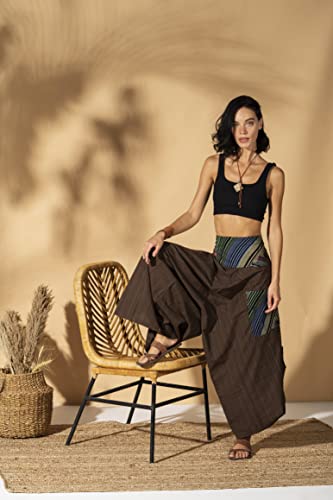 The Veshti Company Cotton Hippie Harem Pants for Women's High Rise Low Crotch Loose Baggy Tapestry Yoga Pajama Pants, Brown - Bladebreaker, M