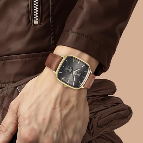 Titan Avant Garde Quartz Multifunction Anthracite Dial Brown Leather Strap Watch for Men - NT90178YL01