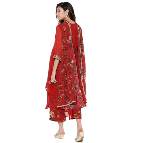 BIBA Women's Georgette Kurta Sets (SKDFLOROM10098AW24RED_Red