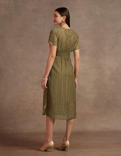 U.S. POLO ASSN. Women's Polyester Fit and Flare Midi Casual Dress (UWAW24DRS145_Brown