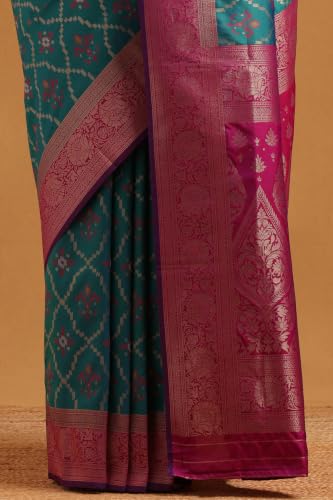 Soch Womens Teal Silk Blend Ethnic Motifs Zari Woven Saree