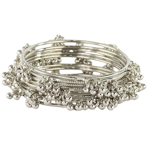 STYOLLO Fancy Kashmiri Ghungroo Alloy Bangles | Ethnic Metal Chudi For Women & Girls | Bridal Wedding Jewelry | Festival Party Fashion Style | Traditional Gift Bangle - Set Of 8 (SYL_DC13-Grey-2.4)