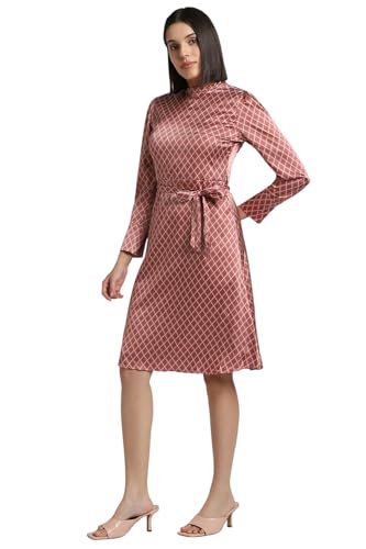 Allen Solly Women's Polyester Blend Modern Knee-Length Dress (AHDRWRGFQ60089_Brown