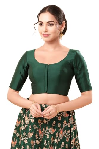 Vamas Women's Georgette Padded Self Design Half Sleeve Readymade Saree Blouse (X-1206.ELB_Bottle-Green_36)