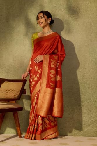 Orange Woven Pure Viscose SareeWith Unstitched Blouse( SAPP04AE2616-Orange)