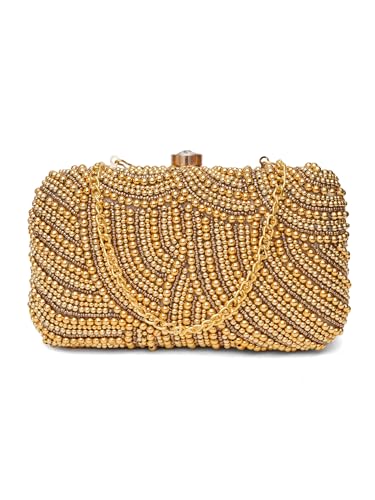 FABBHUE Women's Velvet Gold Hand Embroidery Box Clutch