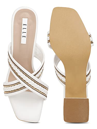 ELLE Women's White & Gold-Toned Block Sandals